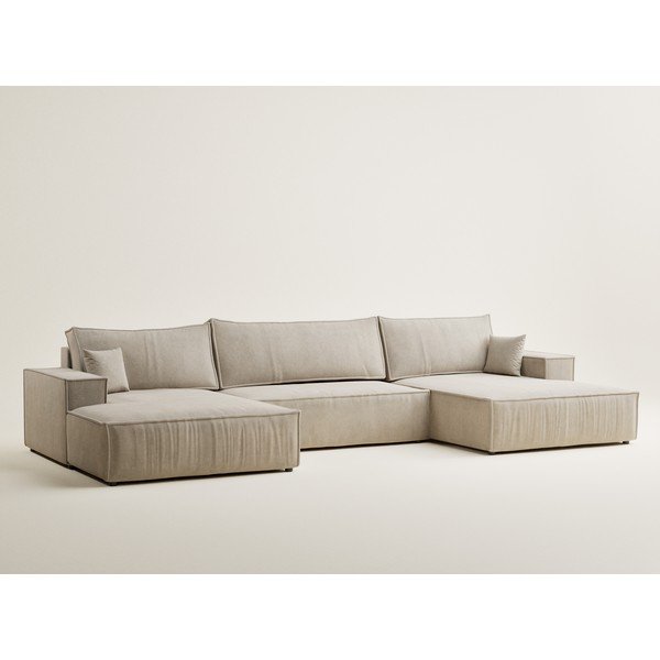 Smėlio spalvos sulankstoma/su sandėliavimo vieta kampinė sofa iš šenilinio audinio („U“ formos) Kyoto – Maison de Rêve-image-2