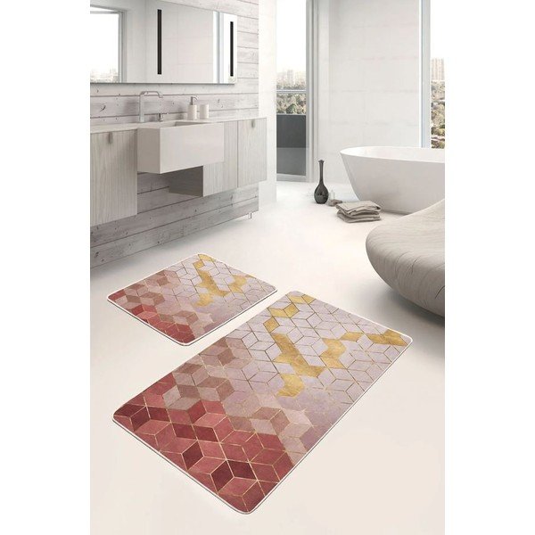 Rožinės spalvos iš velveto vonios kilimėliai 2 vnt. 60x100 cm – Mila Home-image-1