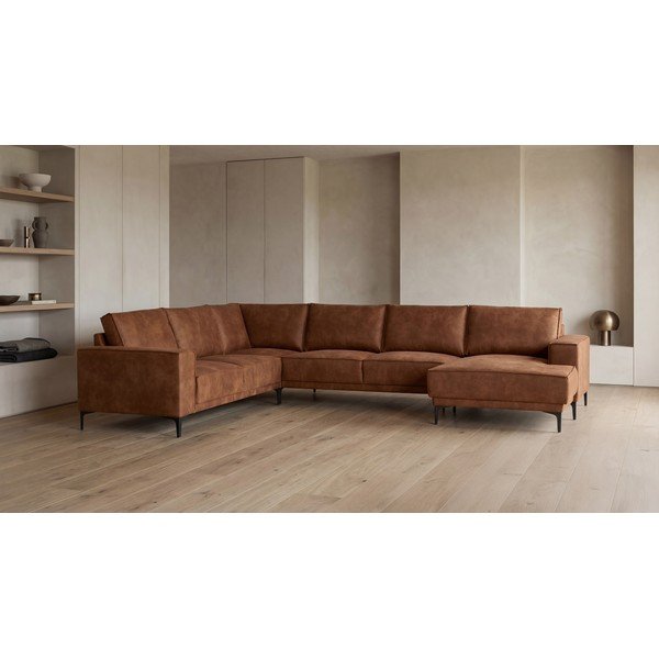 Iš dirbtinės odos kampinė sofa konjako rudos spalvos (su dešiniuoju kampu/„U“ formos) Copenhagen – Scandic-image-4