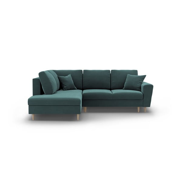 Smaragdinės spalvos iš velveto sulankstoma/su sandėliavimo vieta kampinė sofa (su kairiuoju kampu/„L“ formos) Kyoto – Cosmopolitan Design