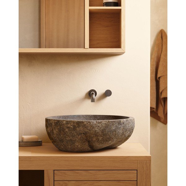 Pilkos spalvos iš akmens apvalios formos praustuvas ø 40 cm Tetsu – Kave Home-image-1