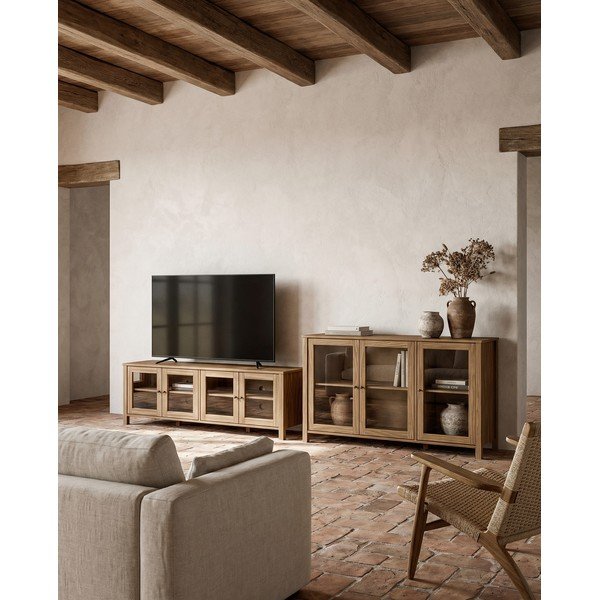 Natūralios spalvos iš pušies masyvo vitrina 142x80x40 cm Alessandra – Marckeric-image-1