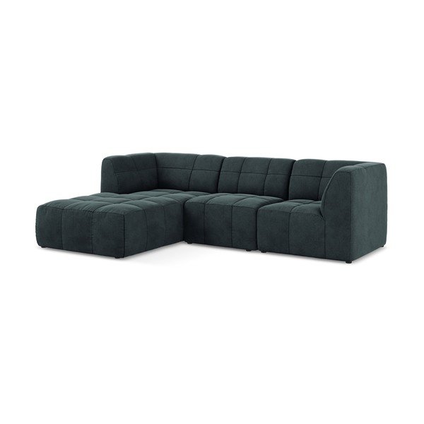 Mėlynos spalvos kampinė sofa iš velveto (su kairiuoju kampu/su gultu) Aloha – Makamii-image-2