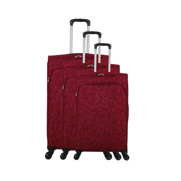 3 bagažo komplektų bordo raudonos spalvos rinkinys ant 4 ratukų Lulucastagnette Casandra