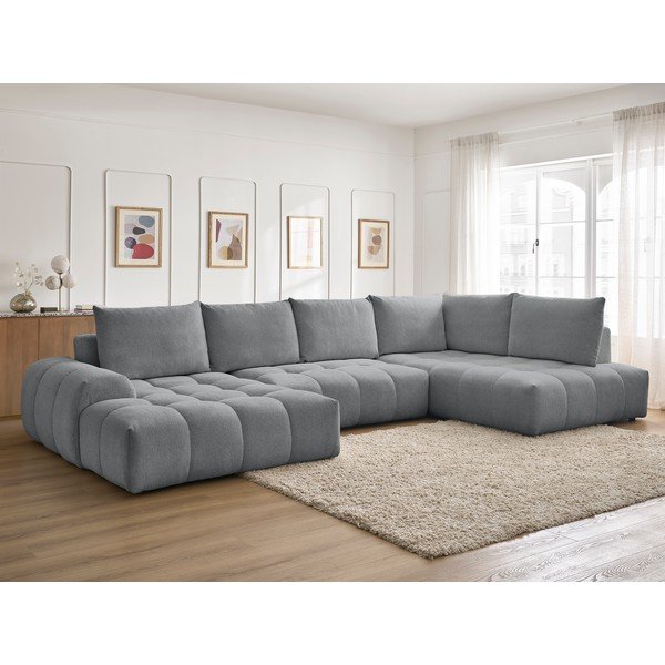 Tamsiai pilkos spalvos iš šenilinio audinio sulankstoma/su sandėliavimo vieta kampinė sofa (su dešiniuoju kampu/„U“ formos) Everest – Bobochic Paris-image-1
