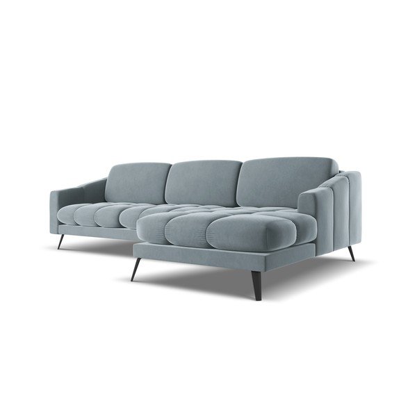 Šviesiai mėlynos spalvos iš velveto kampinė sofa (su dešiniuoju kampu) Nalu – Makamii-image-3