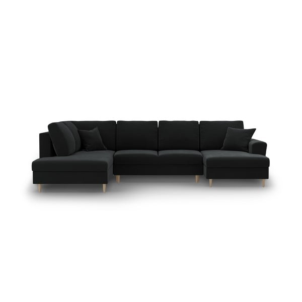 Juodos spalvos iš velveto sulankstoma/su sandėliavimo vieta kampinė sofa (su kairiuoju kampu/„U“ formos) Kyoto – Cosmopolitan Design