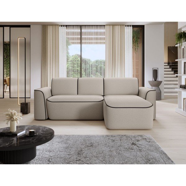 Smėlio spalvos iš boucle kampinė sofa (su dešiniuoju kampu/su gultu) Ume – ELTAP-image-1