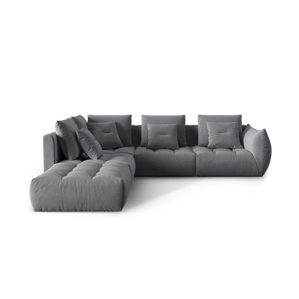 Tamsiai pilkos spalvos iš velveto kampinė sofa (su kairiuoju kampu/„L“ formos) Bloom – Micadoni 