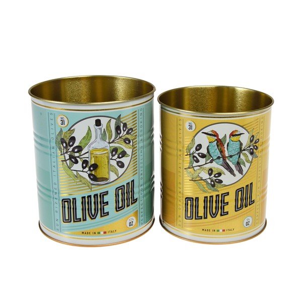 Dekoratyvinės iš skardos daiktadėžės 2 vnt. ø 11x13 cm Olive Oil – Rex London-image-1