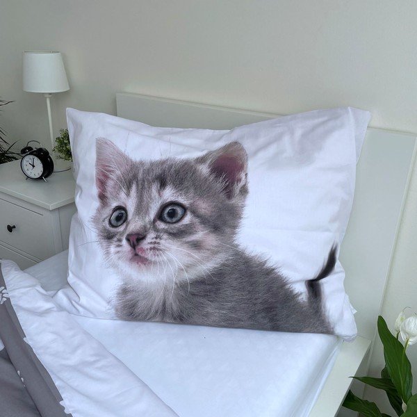 Baltos spalvos/pilkos spalvos iš medvilnės viengulė vaikiška patalynė 140x200 cm Kitten "Grey" – Jerry Fabrics-image-3