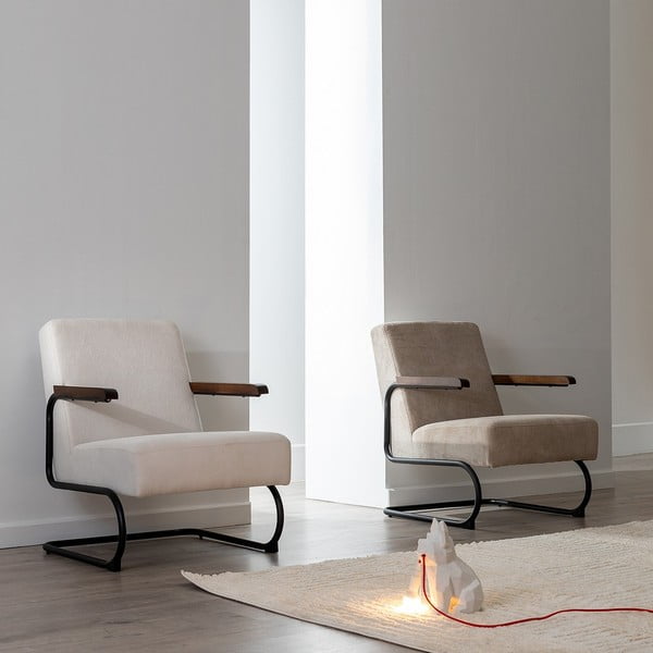 Smėlio spalvos iš šenilinio audinio krėslas Industra – Ixia-image-4