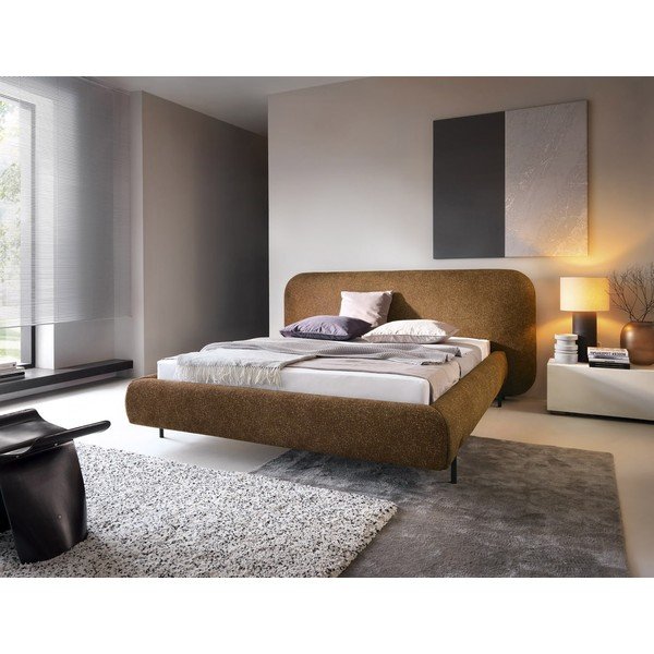 Ochros spalvos dvigulė lova dengta audiniu su sandėliavimo vieta su lovos grotelėmis 160x200 cm Pointt – ELTAP-image-1