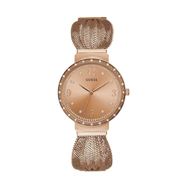 Rožinio aukso moteriškas laikrodis su nerūdijančio plieno dirželiu Guess W1083L3