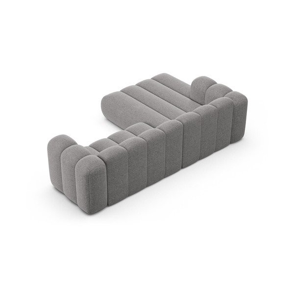 Pilkos spalvos kampinė sofa iš šenilinio audinio (su kairiuoju kampu/su gultu) Lupine – Micadoni -image-3
