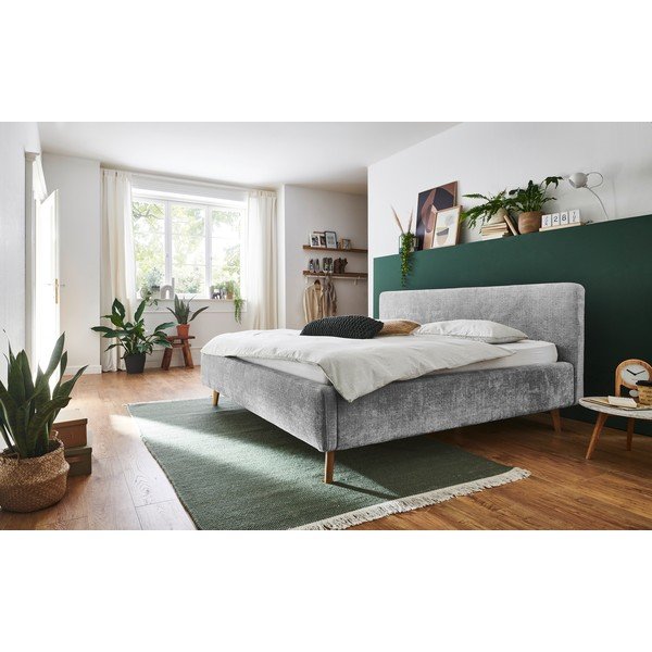 Pilkos spalvos dvigulė lova audiniu dengta be grotelių 160x200 cm Mattis – Meise Möbel-image-1