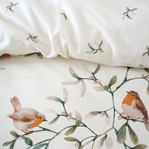 Iš flanelės dvigulė patalynė kreminės spalvos 200x200 cm Mistletoe Robins – Catherine Lansfield-image-4