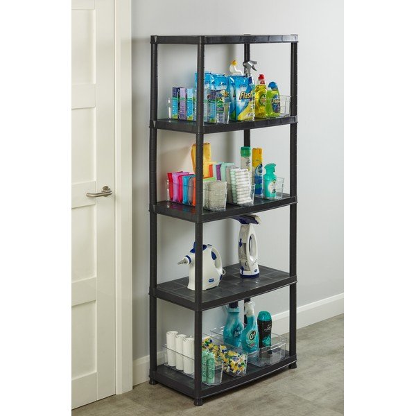 Juodos spalvos iš plastiko dirbtuvių lentyna 71x170 cm – Addis-image-1