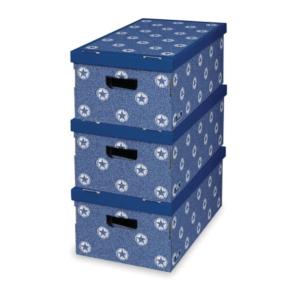3 mėlynų saugojimo dėžių rinkinys "Domopak