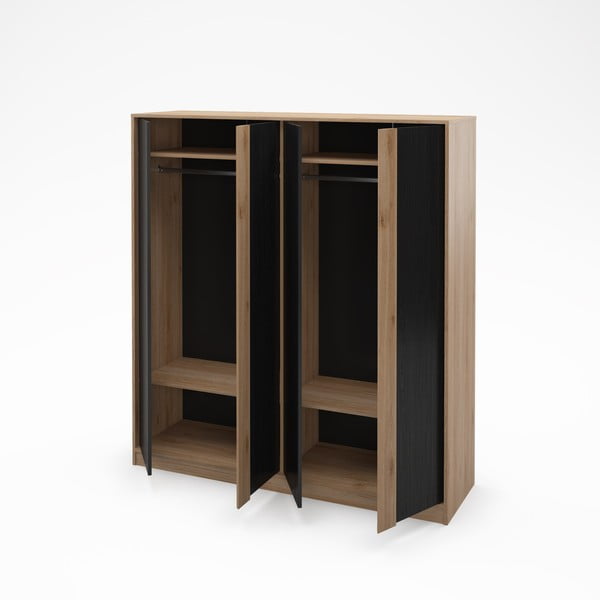 Drabužių spinta juodos spalvos/natūralios spalvos iš ąžuolo 180x197,5x53 cm Dennis – Marckeric-image-3