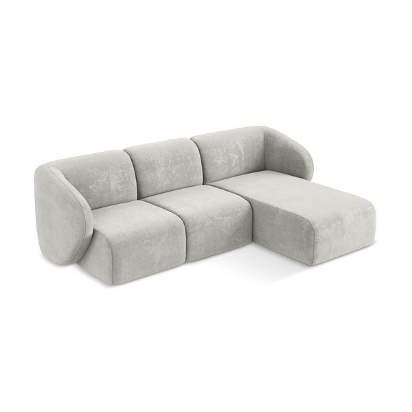 Šviesiai pilkos spalvos kampinė sofa iš šenilinio audinio (su dešiniuoju kampu/su gultu) Lani – Makamii-image-2