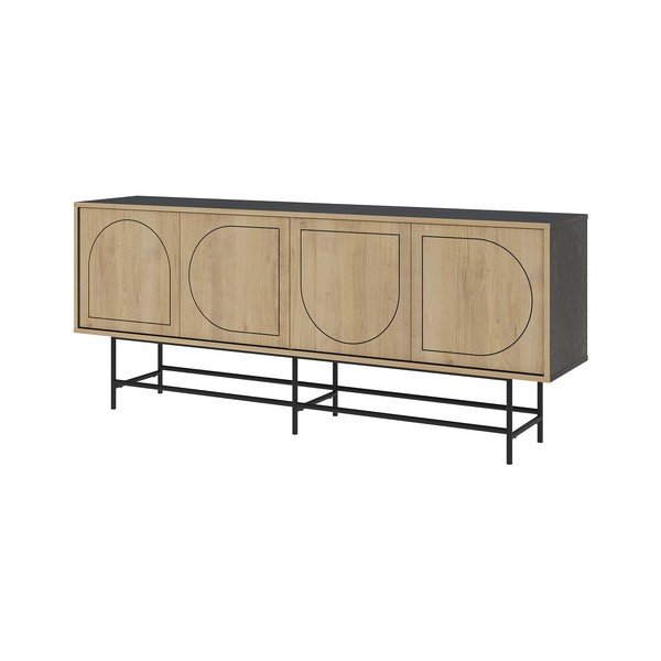 Žema šoninė spintelė juodos spalvos/natūralios spalvos iš ąžuolo 187x77,5 cm Giana – Marckeric-image-3