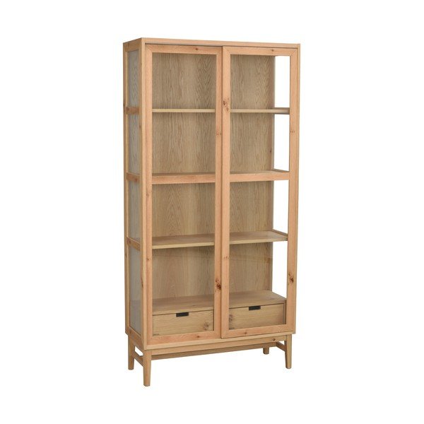 Vitrina natūralios spalvos iš ąžuolo su stumdomomis durimis 100x203 cm Hazelton – Rowico-image-3