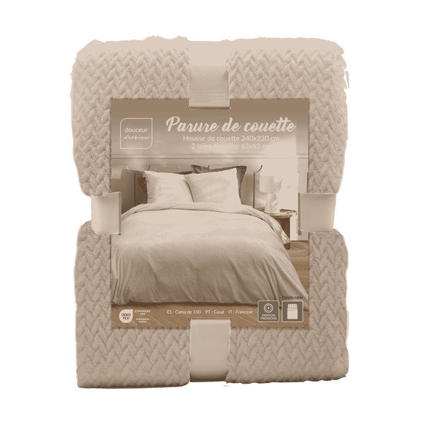 Smėlio spalvos iš flanelės dvigulė/itin ilga patalynė 3 dalių 240x220 cm Flanela – douceur d'intérieur-image-3