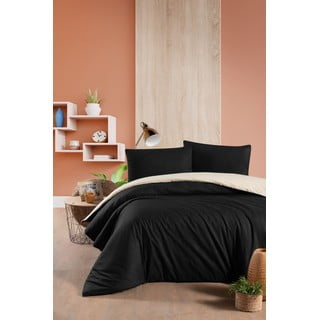 Juodos ir kreminės spalvos medvilninė patalynė dvivietei lovai / prailginta paklode 200x220 cm - Mila Home