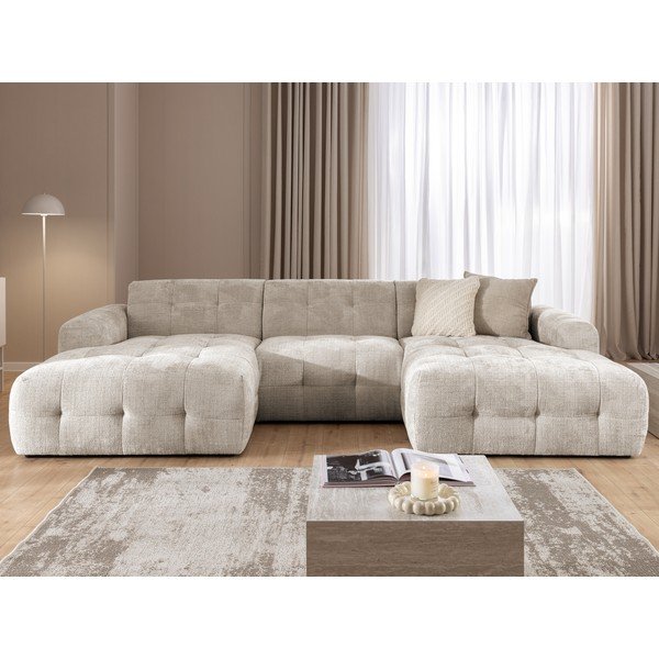 Smėlio spalvos kampinė sofa („U“ formos/su gultu) Melva – Ropez-image-3