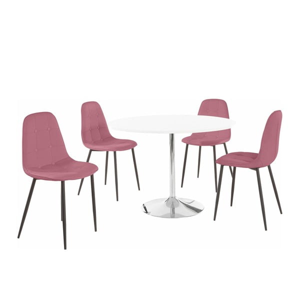 "Støraa Terri" apvalus valgomojo stalas ir 4 rožinės spalvos kėdės