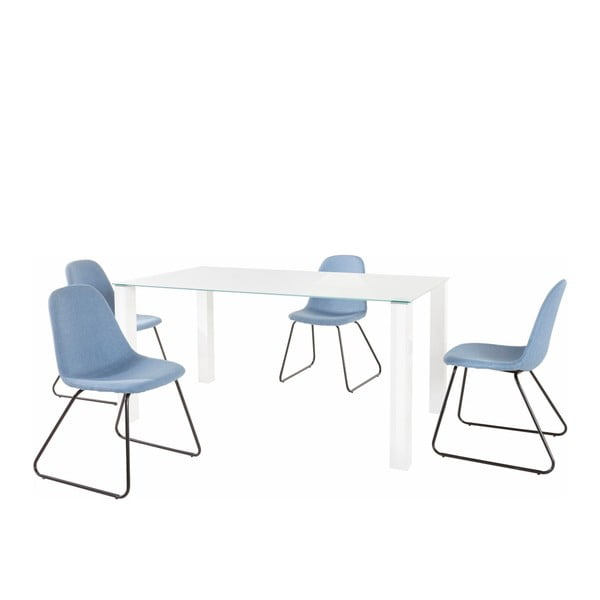 Balto valgomojo stalo ir 4 mėlynų valgomojo kėdžių rinkinys "Støraa Dante Colombo Duro