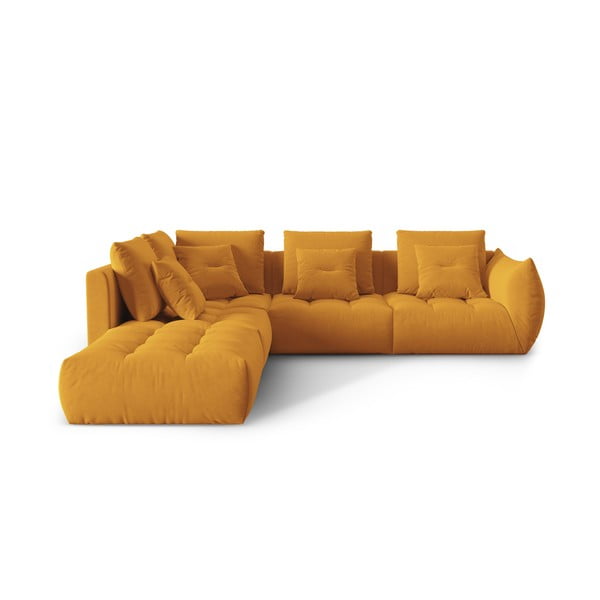 Geltonos spalvos iš velveto kampinė sofa (su kairiuoju kampu/„L“ formos) Bloom – Micadoni 