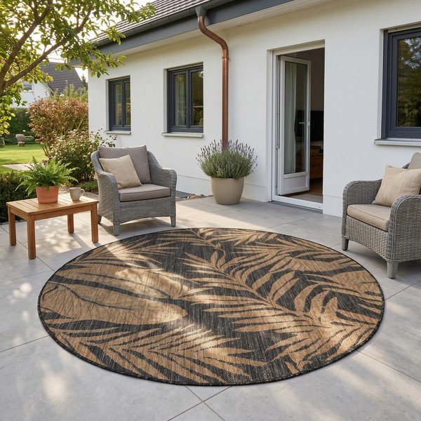 Juodos spalvos/rudos spalvos apvalios formos lauko ir vidaus kilimas ø 160 cm Mira 1451 – Ayyildiz Carpets-image-1