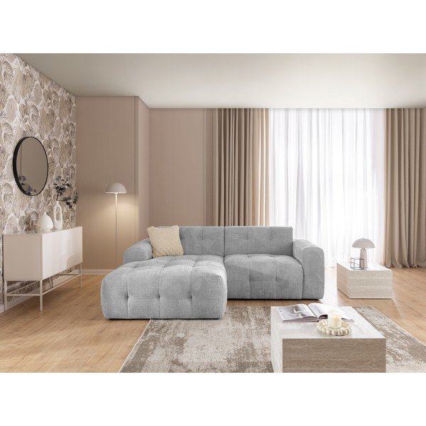 Šviesiai pilkos spalvos kampinė sofa (su kairiuoju kampu/su gultu) Melva – Ropez-image-2