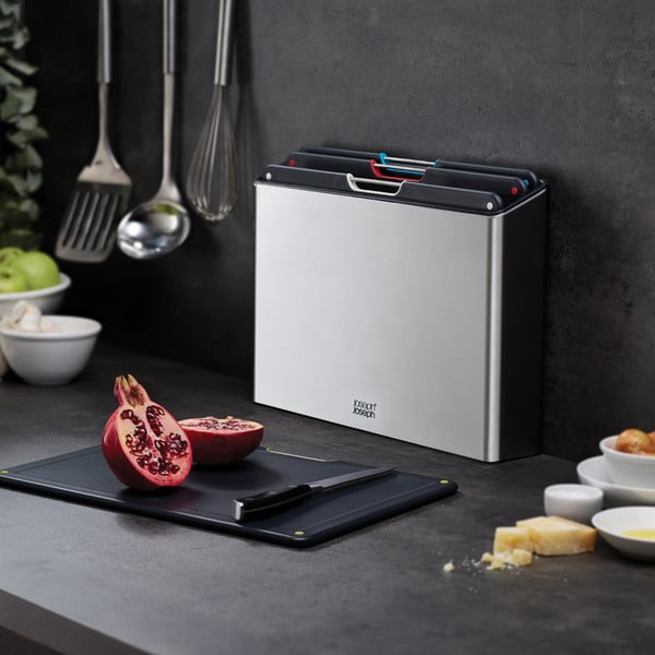 4 pjaustymo lentelių rinkinys su stovu 7x35,5 cm Folio - Joseph Joseph-image-1