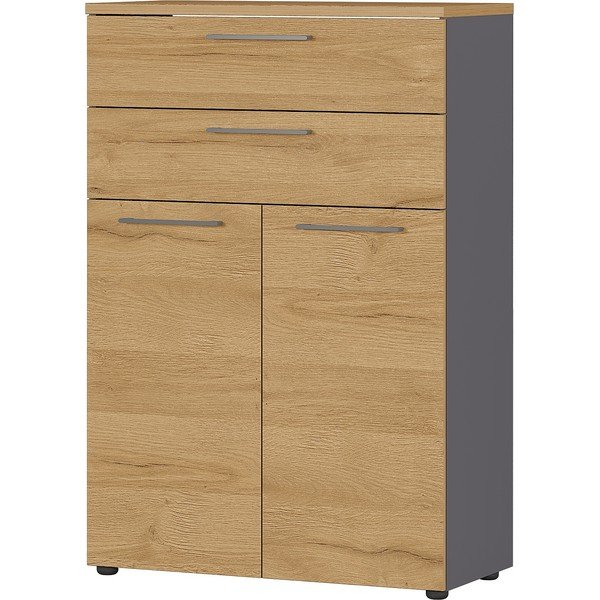 Antracito spalvos natūrali aukšta ąžuolinė komoda 80x120 cm Agenda - Germania-image-1