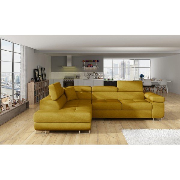 Geltonos spalvos sulankstoma/su sandėliavimo vieta kampinė sofa (su kairiuoju kampu/„L“ formos) Anton – ELTAP-image-1