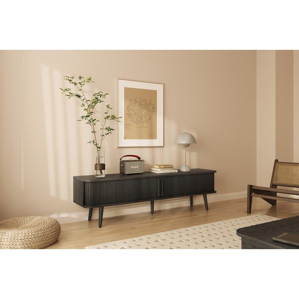 Juodos spalvos TV spintelė iš ąžuolo 178x50x40 cm Rove – Woodman-image-1