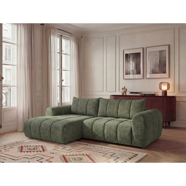 Žalios spalvos kampinė sofa (su kairiuoju kampu/su gultu) Nesty – Bobochic Paris-image-1