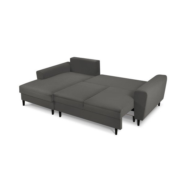 Tamsiai pilkos spalvos iš kordinio velveto sulankstoma/su sandėliavimo vieta kampinė sofa (su kairiuoju kampu/su gultu) Kyoto – Cosmopolitan Design-image-2
