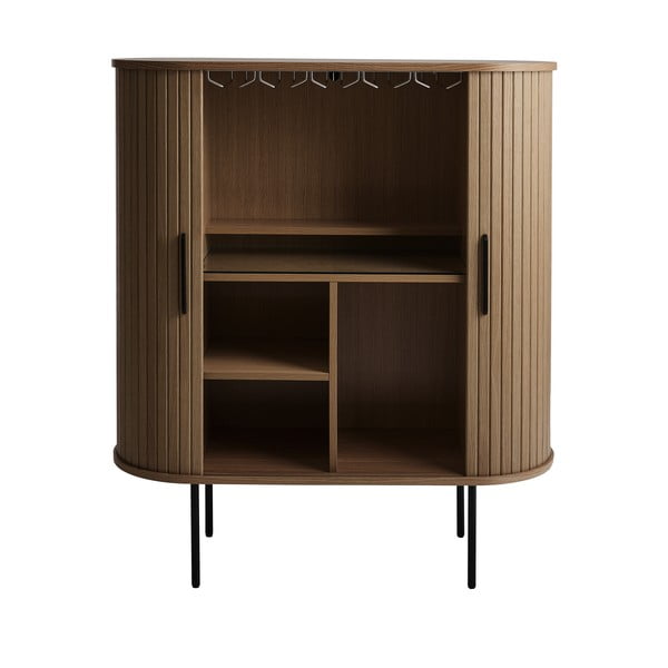 Vyno spintelė rudos spalvos iš ąžuolo su stumdomomis durimis 100x118x40 cm Nola – Unique Furniture-image-3