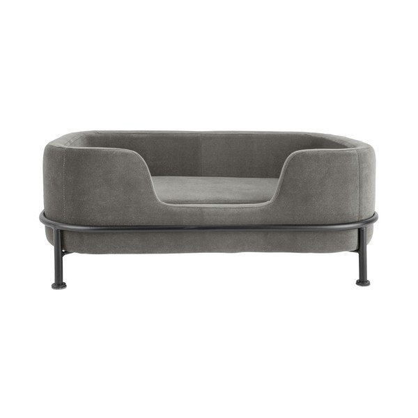Pilkos spalvos aksominė lova augintiniui 42x63 cm Puffed – Leitmotiv
