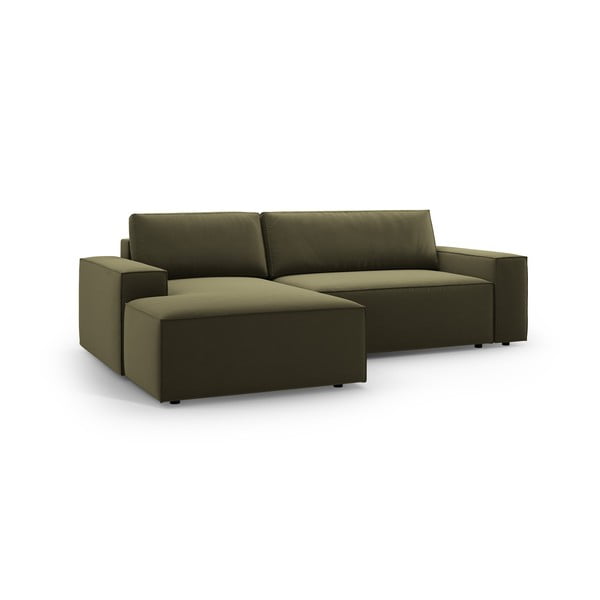 Iš velveto sulankstoma/su sandėliavimo vieta kampinė sofa žalios spalvos (su kairiuoju kampu/su gultu) Jodie – Micadoni -image-2