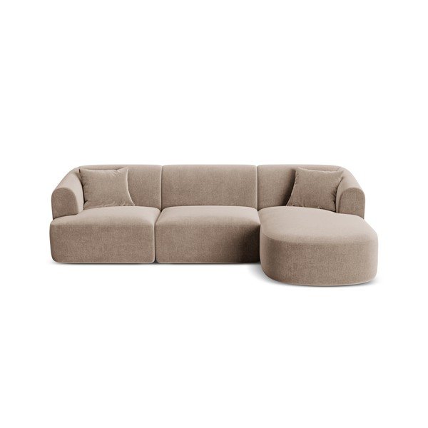 Šviesiai rudos spalvos kampinė sofa iš velveto (su dešiniuoju kampu/su gultu) Campi – Cosmopolitan Design