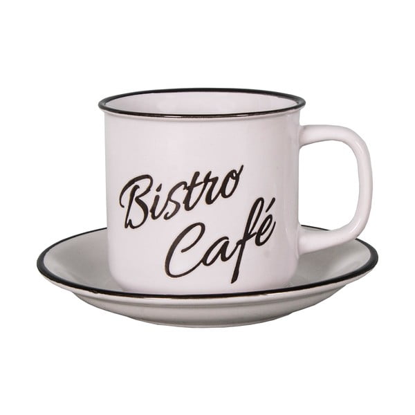 Baltas molinis puodelis ir lėkštė Antic Line Bistro - Café