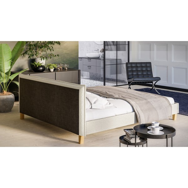 Kreminės spalvos minkšta dvigulė lova su grotelėmis 180x200 cm Tina - Ropez-image-3