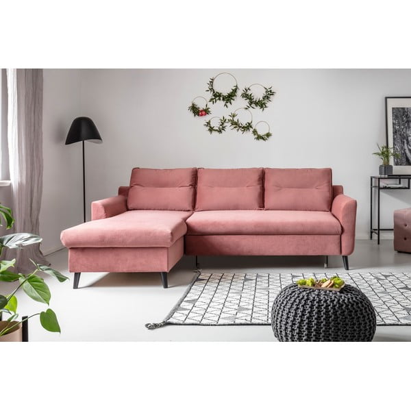 Rožinės spalvos aksominė kampinė sofa Miuform Stylish Tent, kairysis kampas-image-1