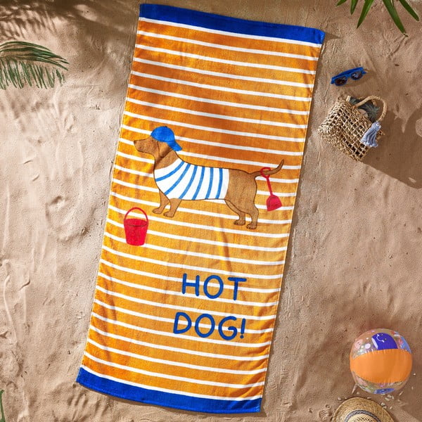 Oranžinės spalvos iš medvilnės paplūdimio rankšluostis 76x160 cm Hot Dog – Catherine Lansfield-image-1