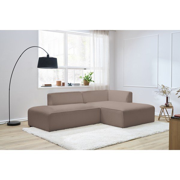 Rudos spalvos iš boucle modulinė kampinė sofa (su dešiniuoju kampu/„L“ formos) Megeve – Bobochic Paris-image-1